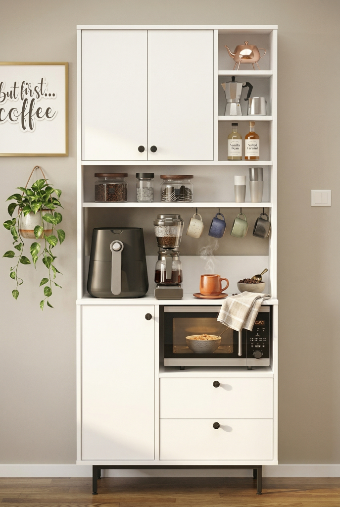 Royce Serisi Kahve Köşesi Çok Amaçlı Dolap Mutfak Dolabı Beyaz RE6-W