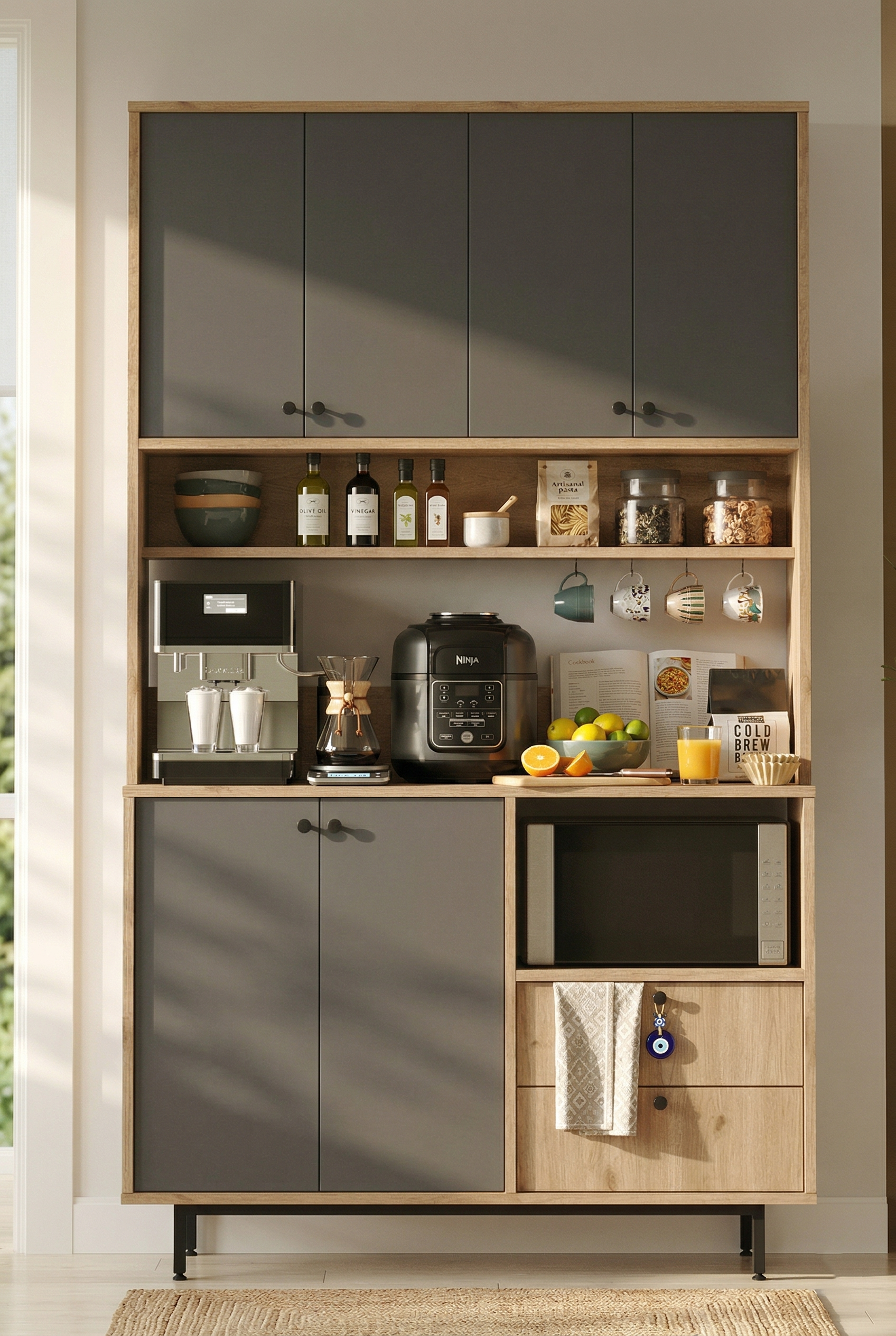 Royce Serisi Kahve Köşesi Çok Amaçlı Dolap Mutfak Dolabı Sepet-Antrasit RE7-SA