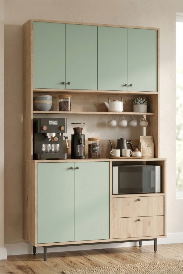 Royce Serisi Kahve Köşesi Çok Amaçlı Dolap Mutfak Dolabı Sepet-Ihlamur Yeşili RE7-SY