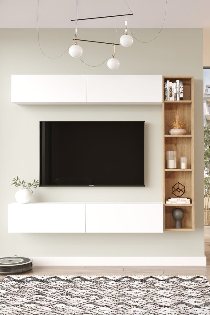 Cohen Tv Ünitesi Kitaplık Duvara Monte Sepet-Beyaz CN1-SW