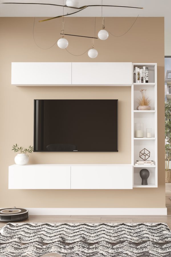 Cohen Tv Ünitesi Kitaplık Duvara Monte Beyaz CN1-W