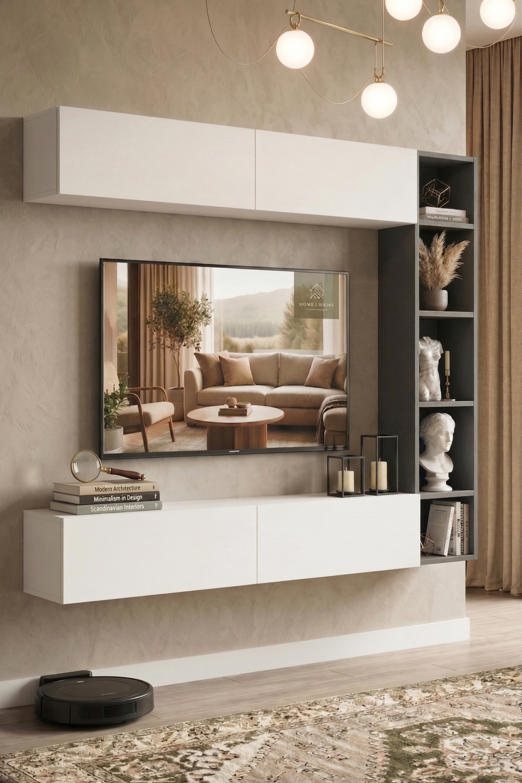 Cohen Tv Ünitesi Kitaplık Duvara Monte Beyaz-Antrasit CN1-WAN