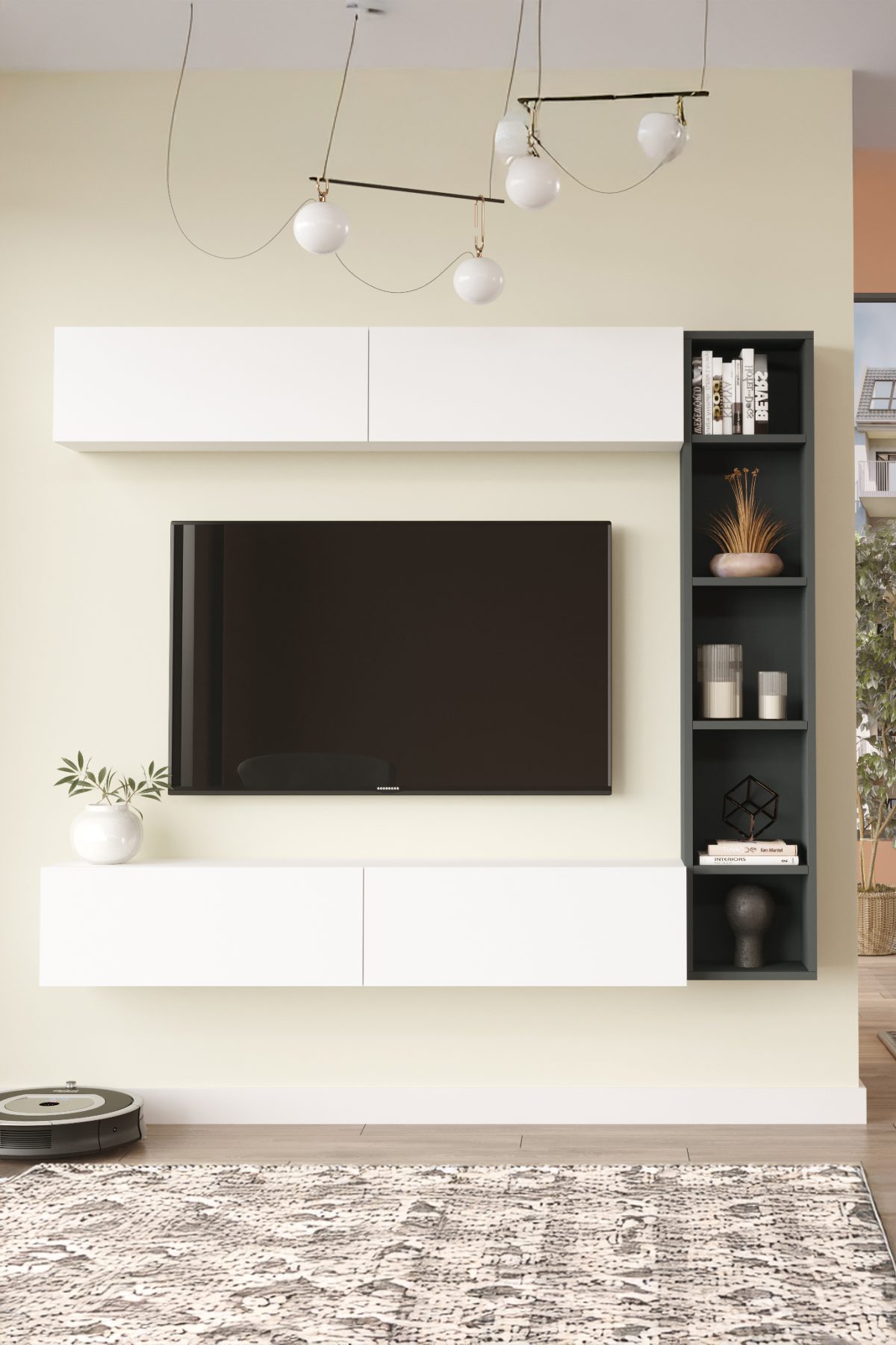 Cohen Tv Ünitesi Kitaplık Duvara Monte Beyaz-Antrasit CN1-WAN Cohen Tv Ünitesi Kitaplık Duvara Monte Beyaz-Antrasit CN1-WAN