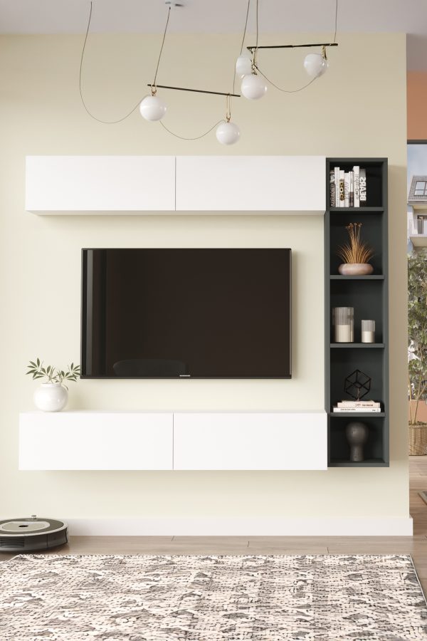 Cohen Tv Ünitesi Kitaplık Duvara Monte Beyaz-Antrasit CN1-WAN