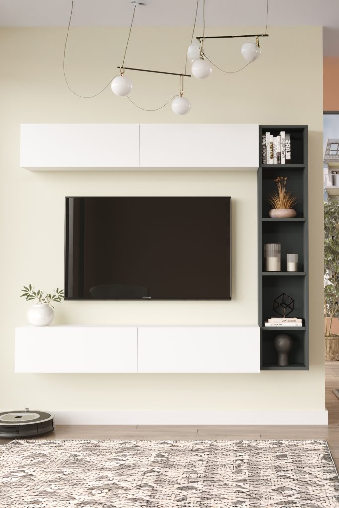 Cohen Tv Ünitesi Kitaplık Duvara Monte Beyaz-Antrasit CN1-WAN