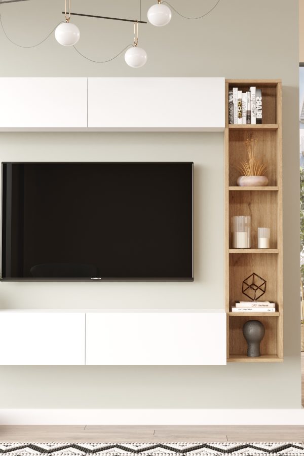 Cohen Tv Ünitesi Kitaplık Duvara Monte Sepet-Beyaz CN1-SW