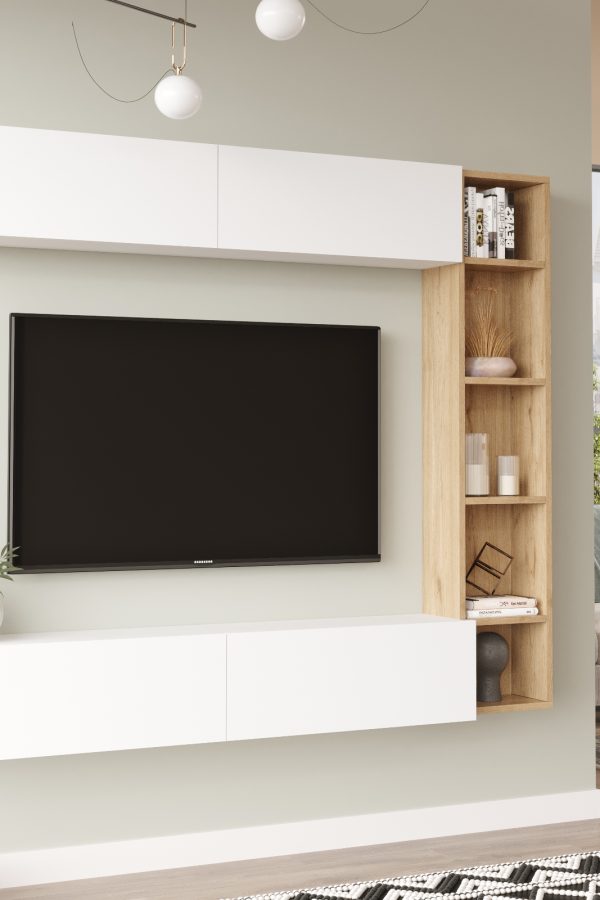 Cohen Tv Ünitesi Kitaplık Duvara Monte Sepet-Beyaz CN1-SW