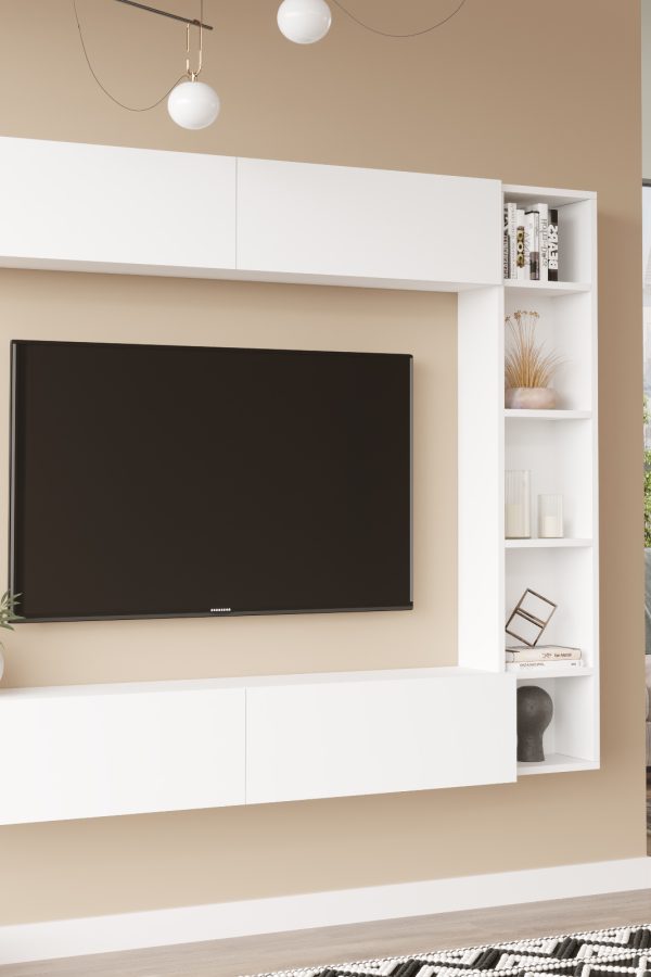 Cohen Tv Ünitesi Kitaplık Duvara Monte Beyaz CN1-W