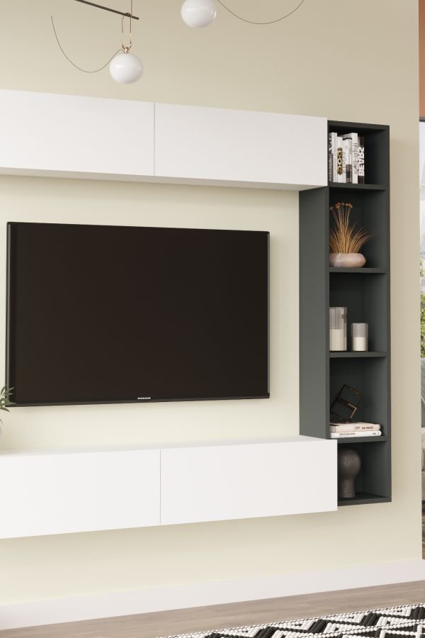 Cohen Tv Ünitesi Kitaplık Duvara Monte Beyaz-Antrasit CN1-WAN
