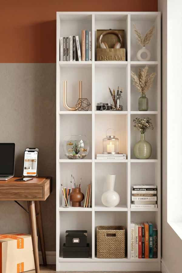 Liora Geniş Kitaplık 15 Raflı 180cm Beyaz LI2-W