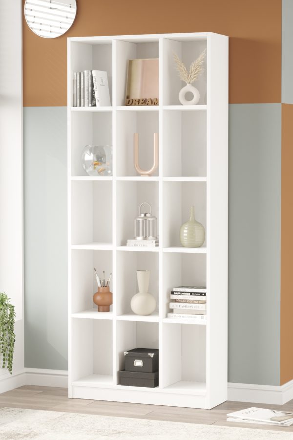 Liora Geniş Kitaplık 15 Raflı 180cm Beyaz LI2-W