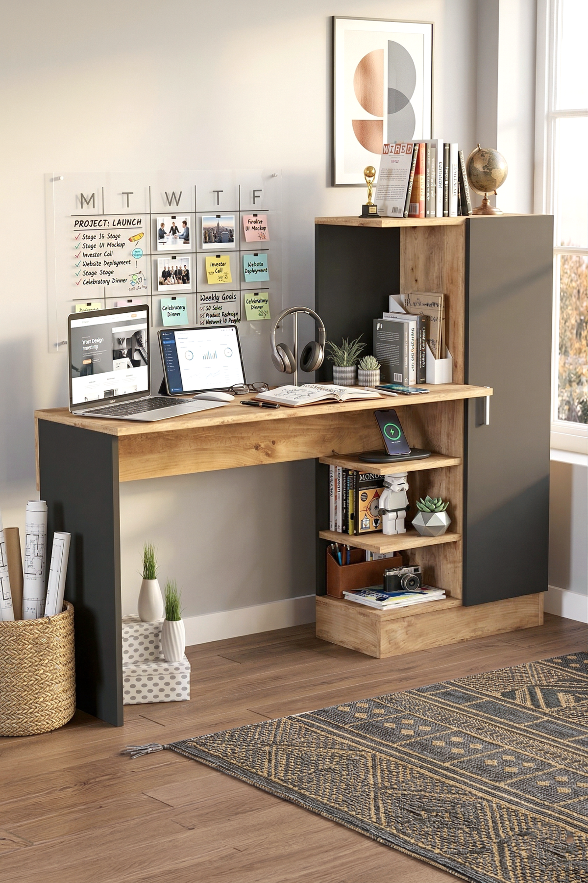 Laura Kitaplıklı Çalışma Masası Atlantik Çam Siyah CT2-AB