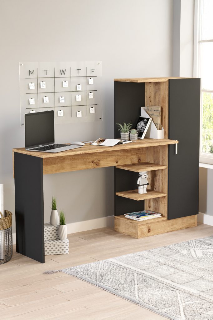 Laura Kitaplıklı Çalışma Masası Atlantik Çam Siyah CT2-AB