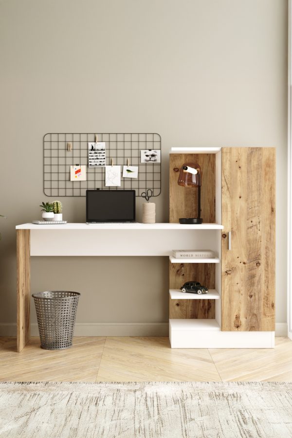 Laura Kitaplıklı Çalışma Masası Atlantik Çam Beyaz CT2-AW