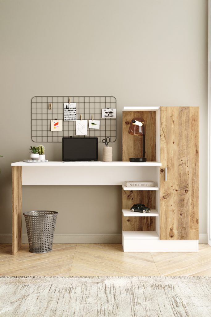 Laura Kitaplıklı Çalışma Masası Atlantik Çam Beyaz CT2-AW