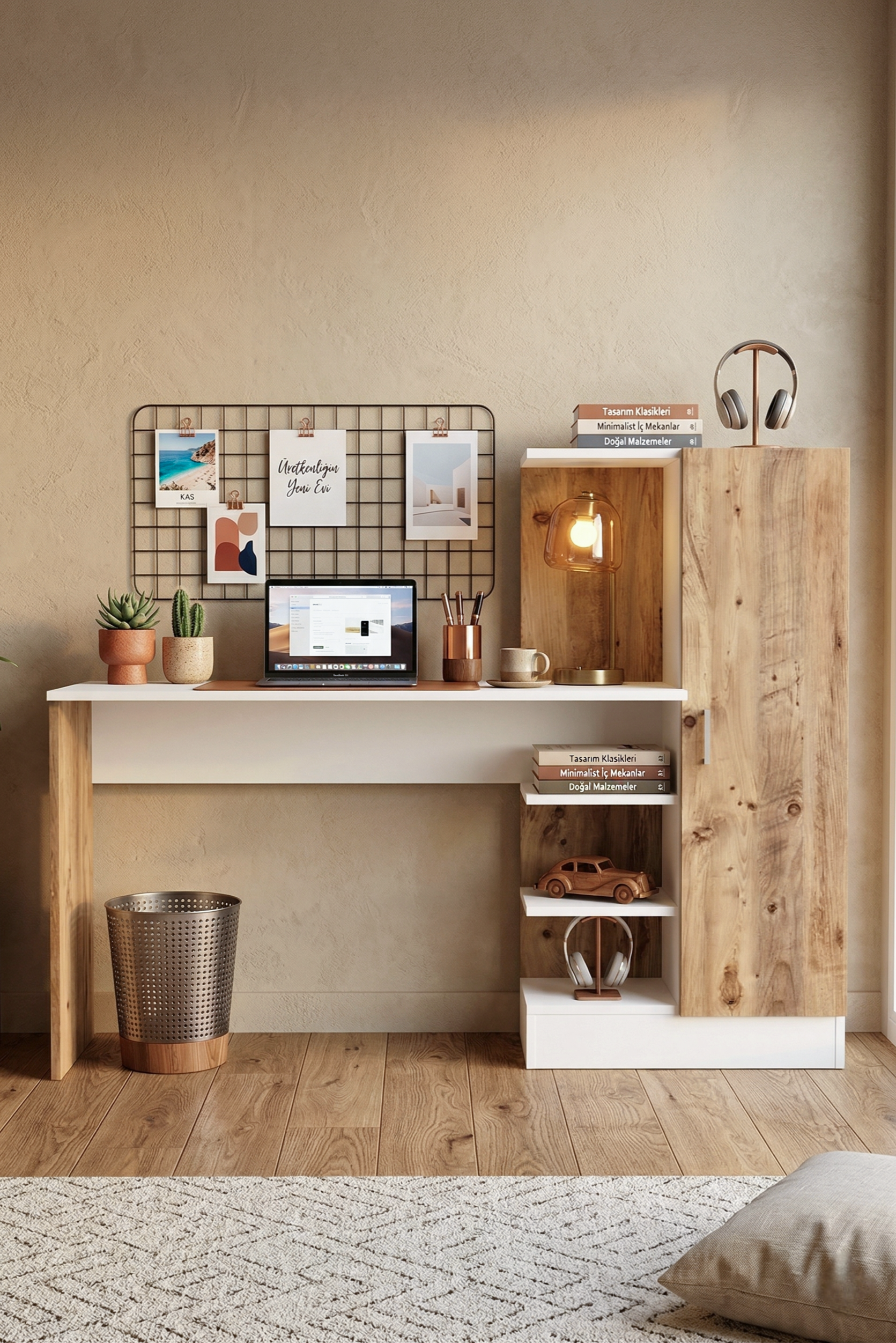 Laura Kitaplıklı Çalışma Masası Atlantik Çam Beyaz CT2-AW