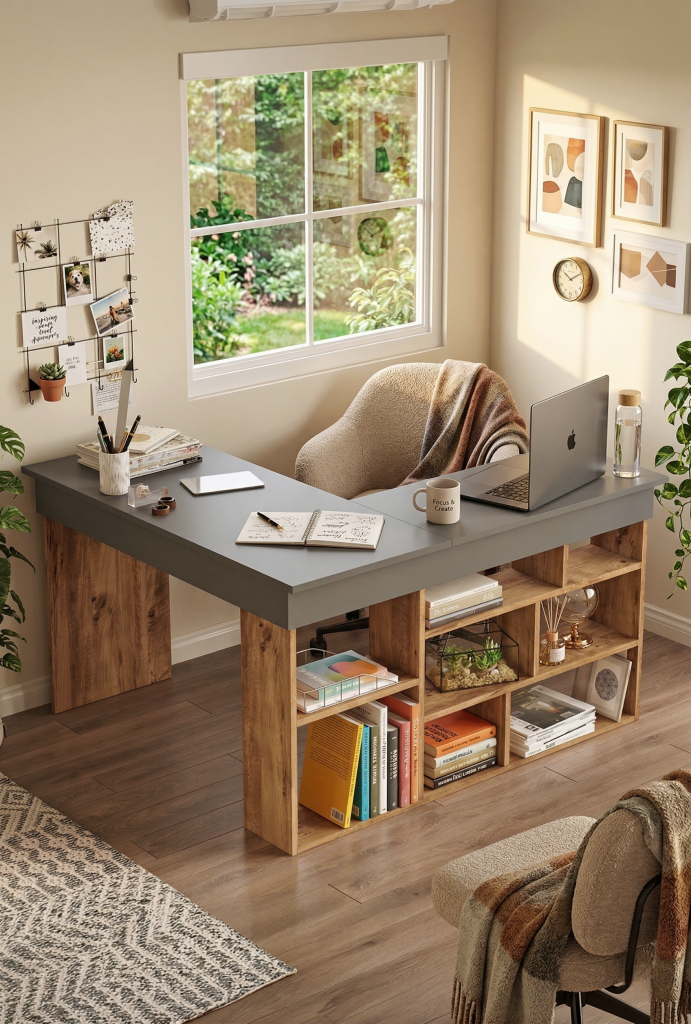 Tywin Kitaplık Raflı Çalışma Masası Çam-Antrasit CT5-AA