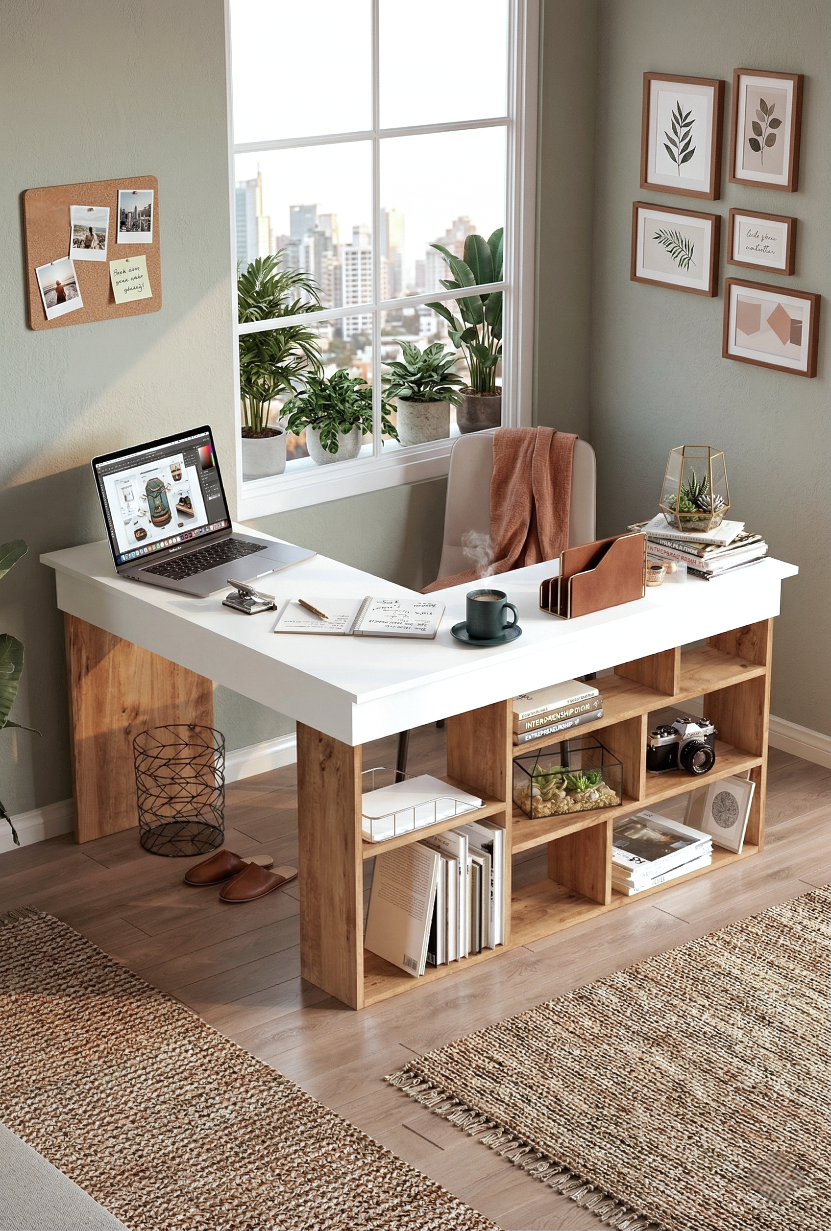 Tywin Kitaplık Raflı Çalışma Masası Çam-Beyaz CT5-AW