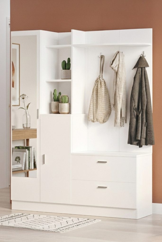 Wisdom Vestiyer Ayakkabılık Portmanto Aynalı Raf Beyaz DD5-W