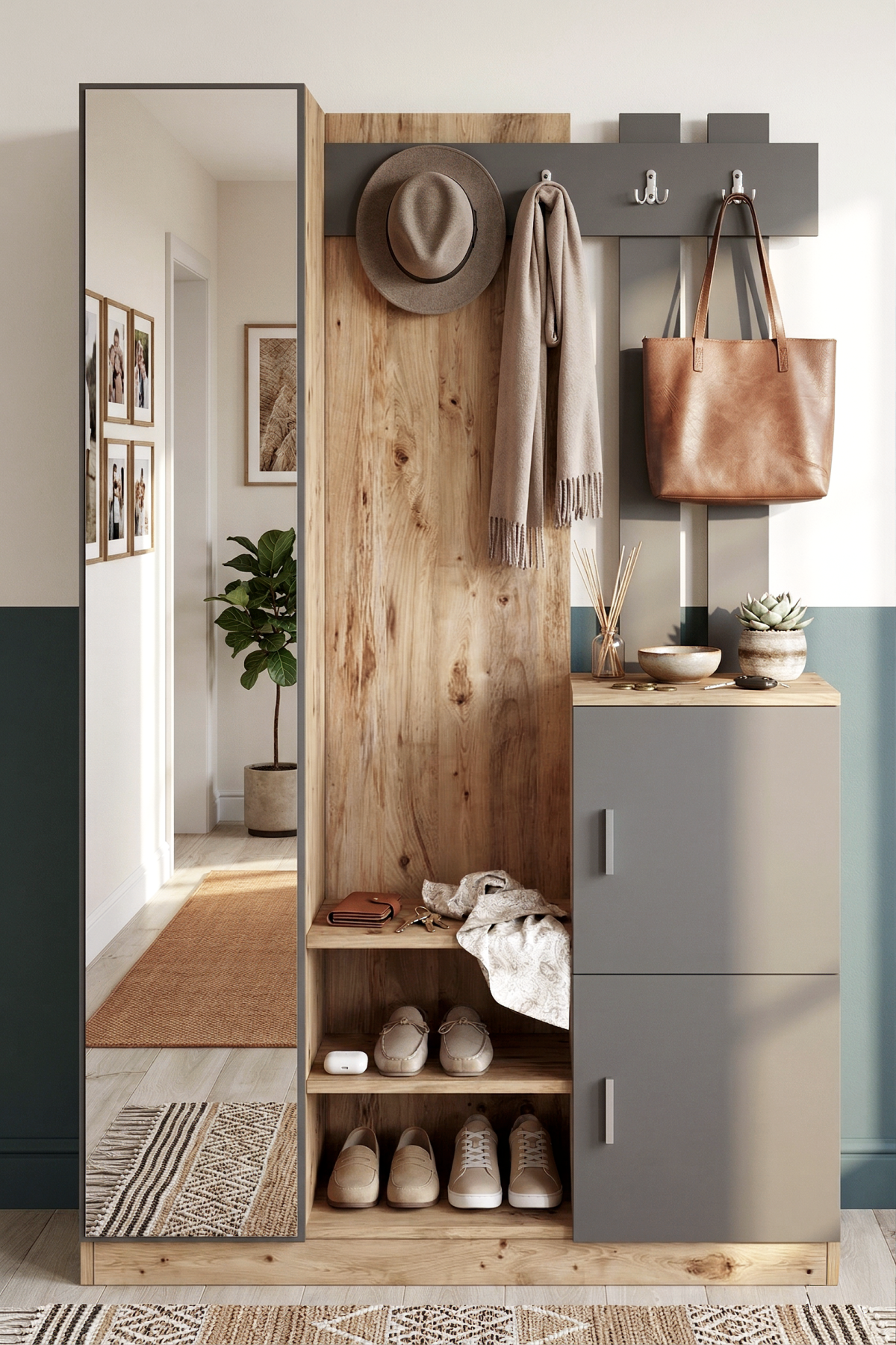 Roger Vestiyer Portmanto Ayakkabılık Çam-Antrasit DD7-AA