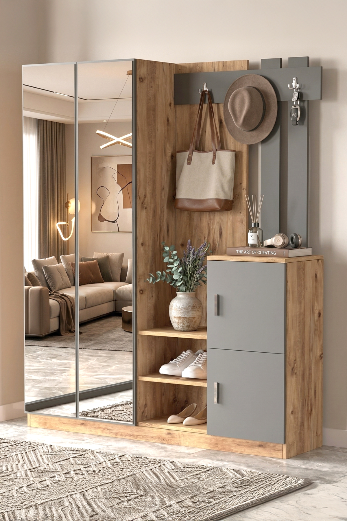 Visor Vestiyer Portmanto Ayakkabılık Çam-Antrasit DD8-AA