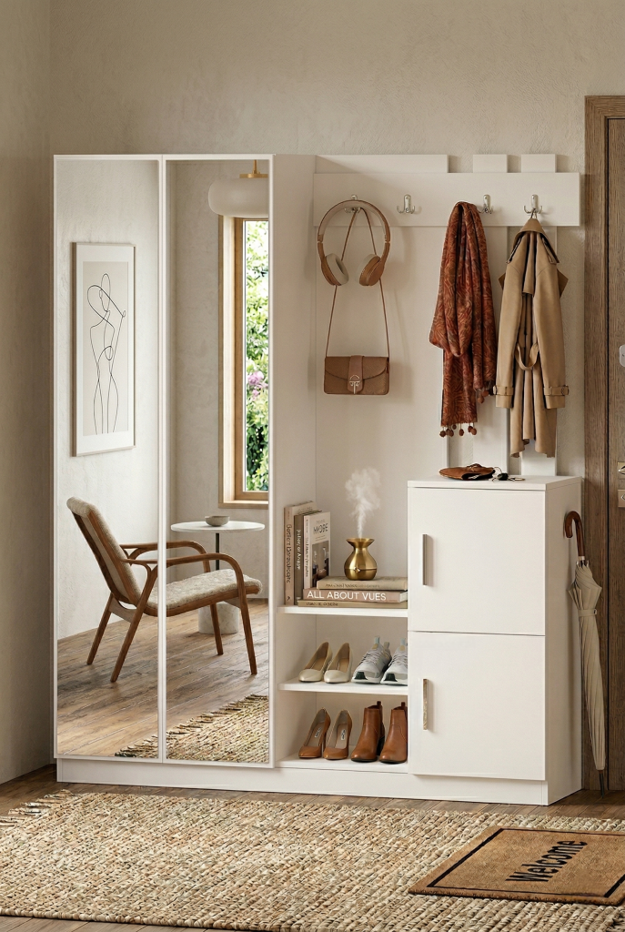 Visor Vestiyer Portmanto Ayakkabılık Beyaz DD8-W