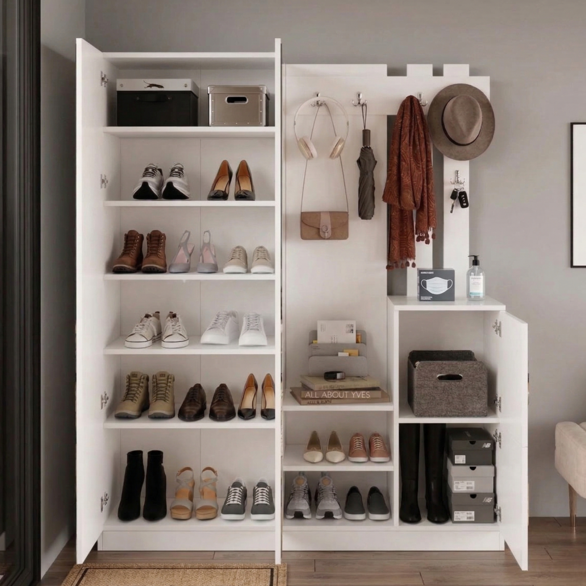 Visor Vestiyer Portmanto Ayakkabılık Beyaz DD8-W