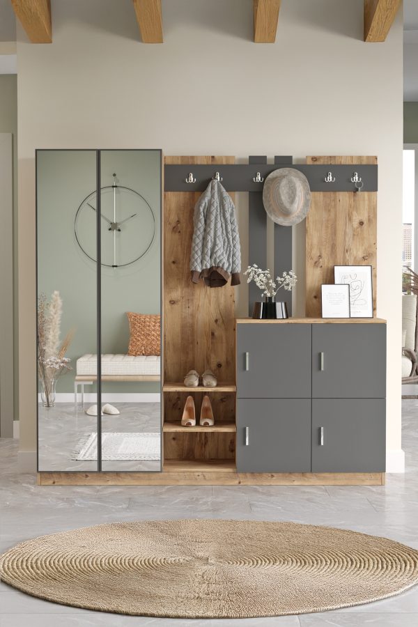 Gibson Vestiyer Portmanto Ayakkabılık Çam-Antrasit DD9-AA