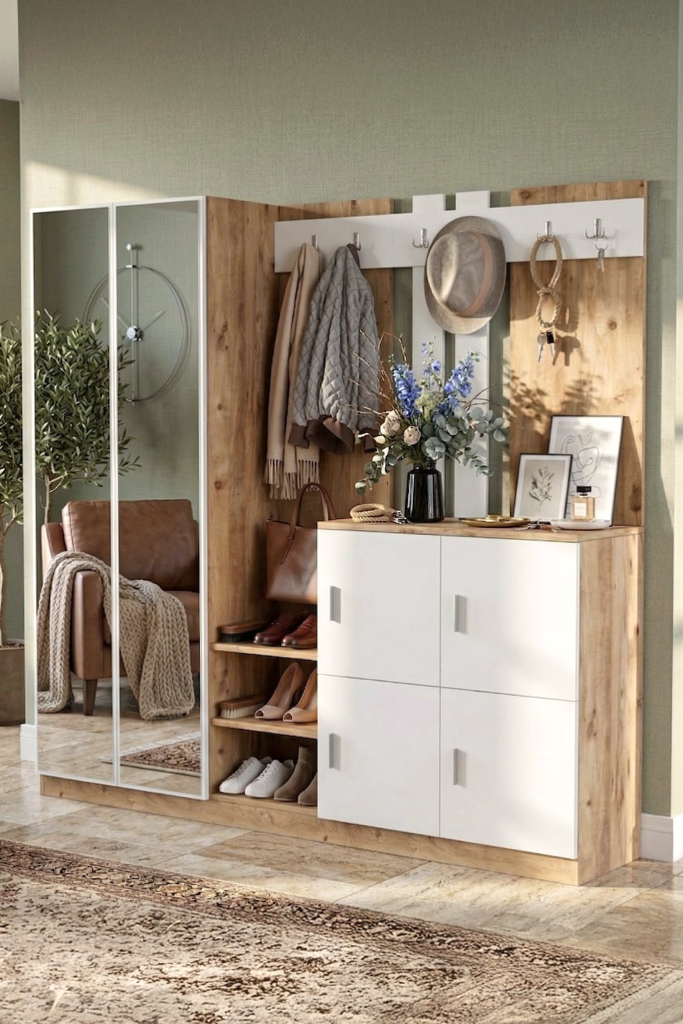 Gibson Vestiyer Portmanto Ayakkabılık Çam-Beyaz DD9-AW