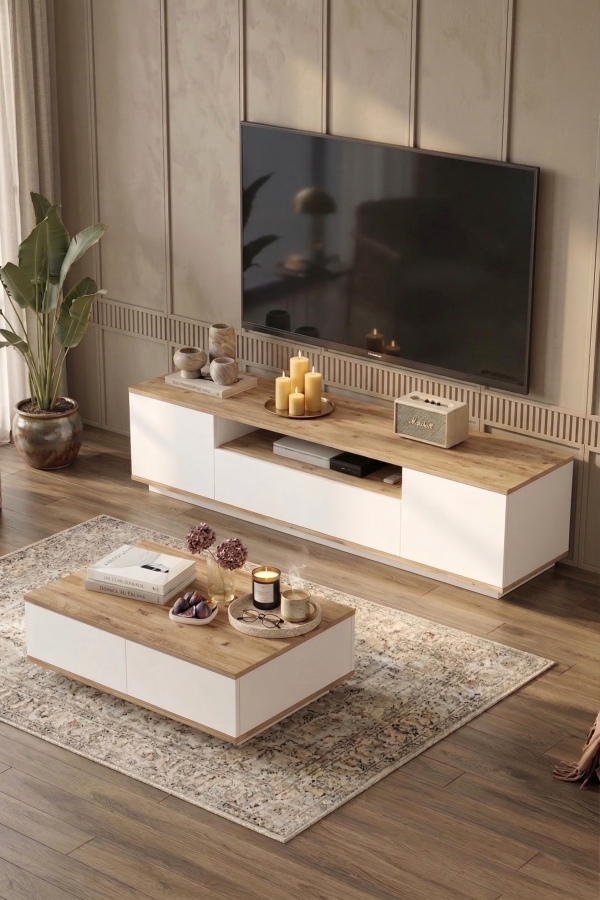 Future Tv Ünitesi Orta Sehpa 2'Li Set Çam-Beyaz FR17-AW