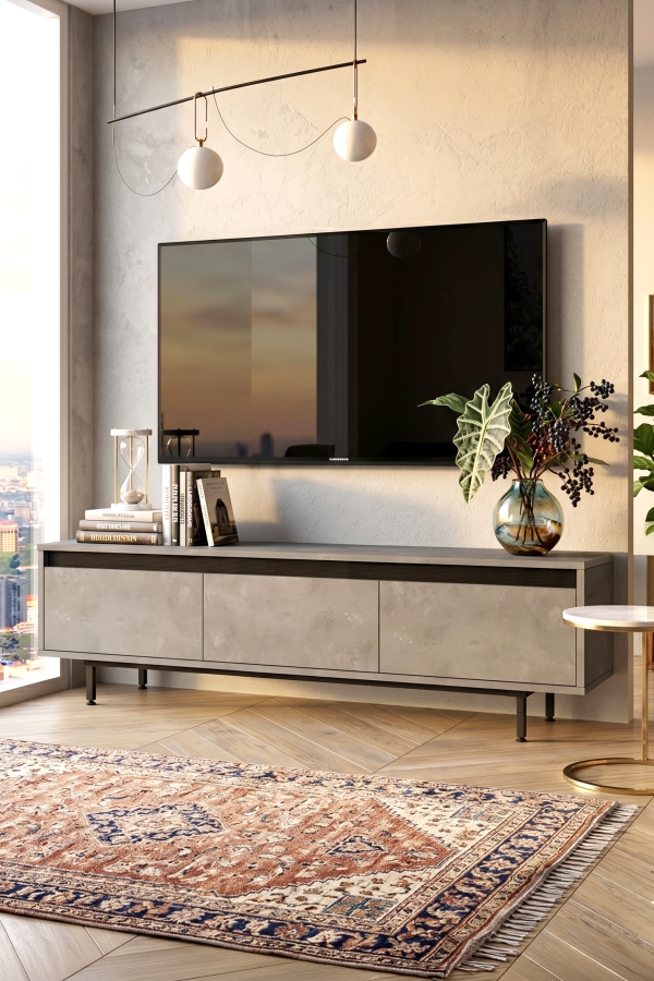 Luvio Tv Ünitesi Sehpası Metal Ayaklı 160cm Beton-Siyah LV1-RL