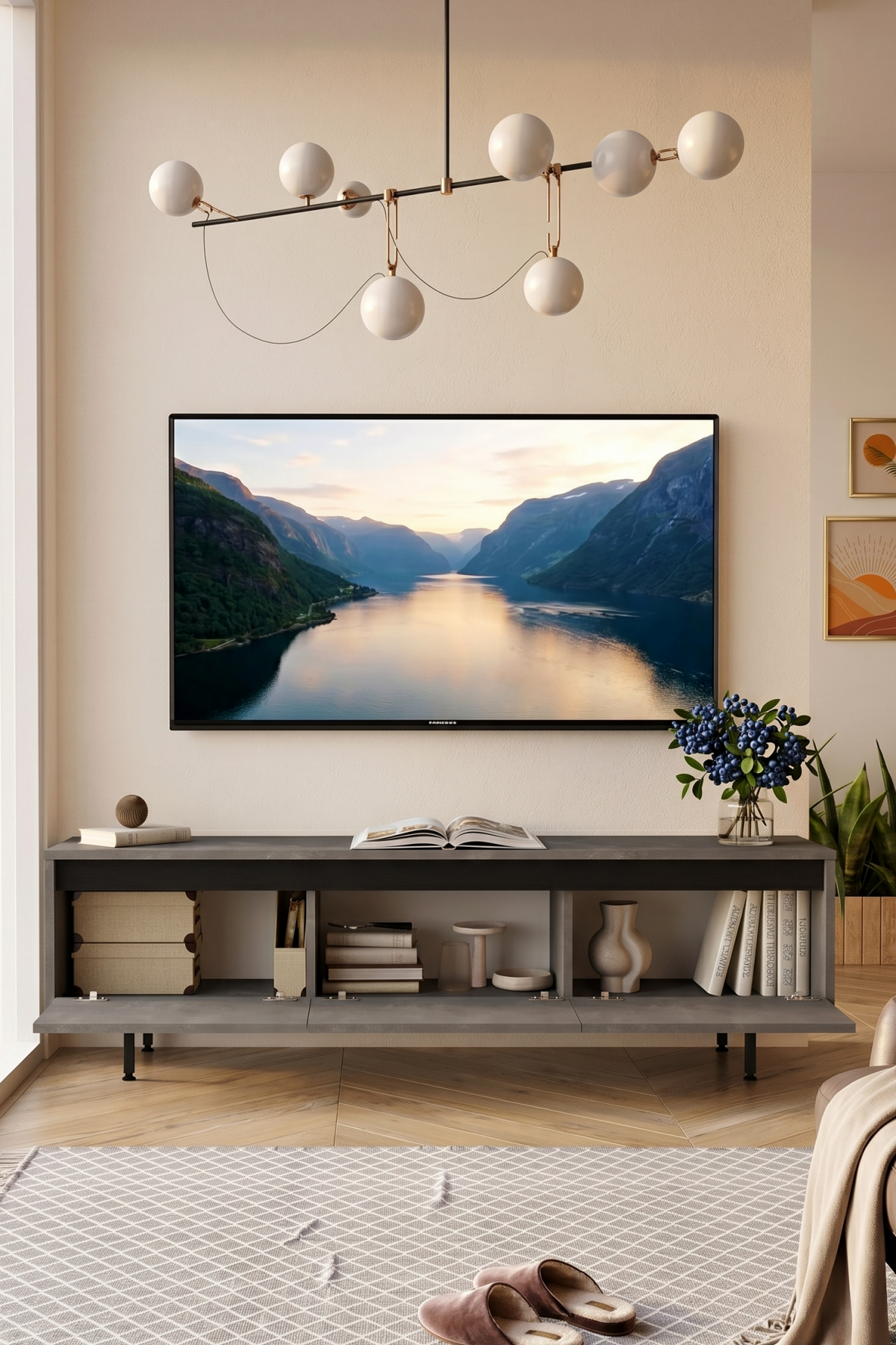 Luvio Tv Ünitesi Sehpası Metal Ayaklı 160cm Beton-Siyah LV1-RL