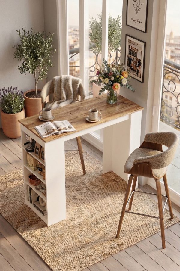 Style Bar Masası Mutfak Yemek Masası Atlantik Çam-Beyaz ST1-AW