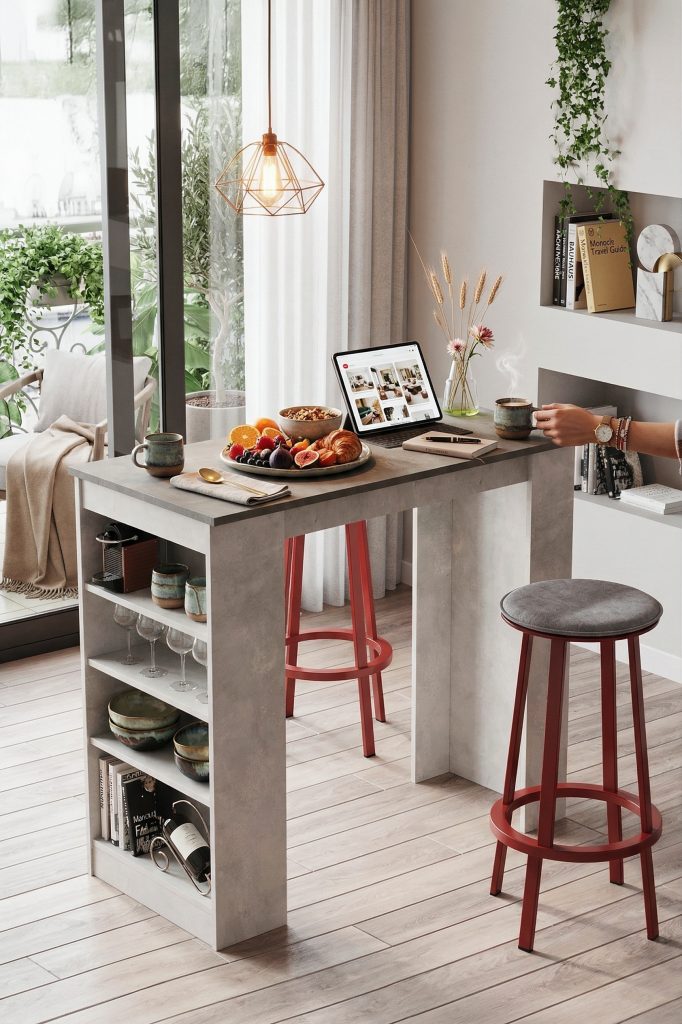 Style Bar Masası Mutfak Yemek Masası Beton-Taş ST1-GT