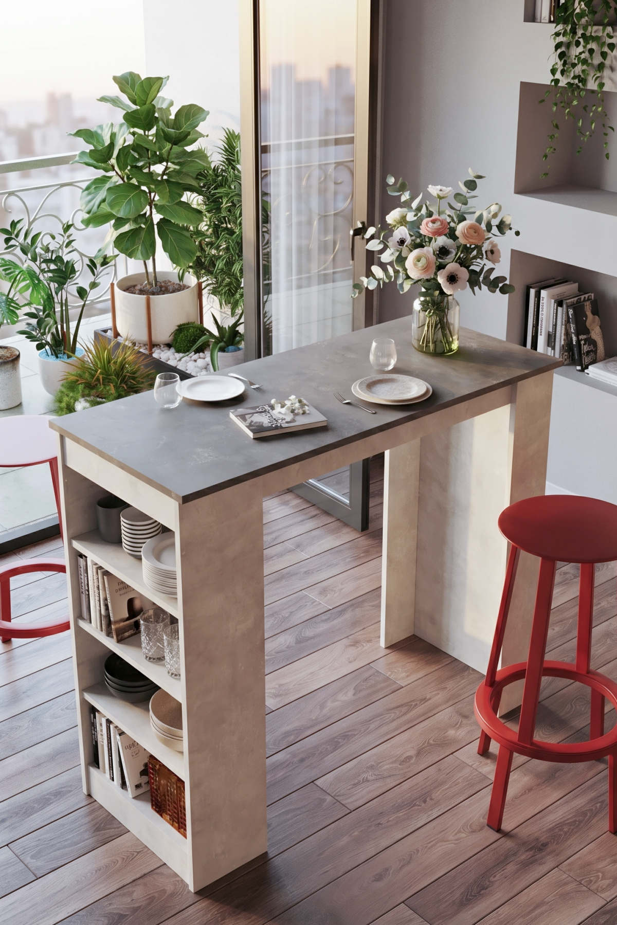 Style Bar Masası Mutfak Yemek Masası Beton-Taş ST1-GT