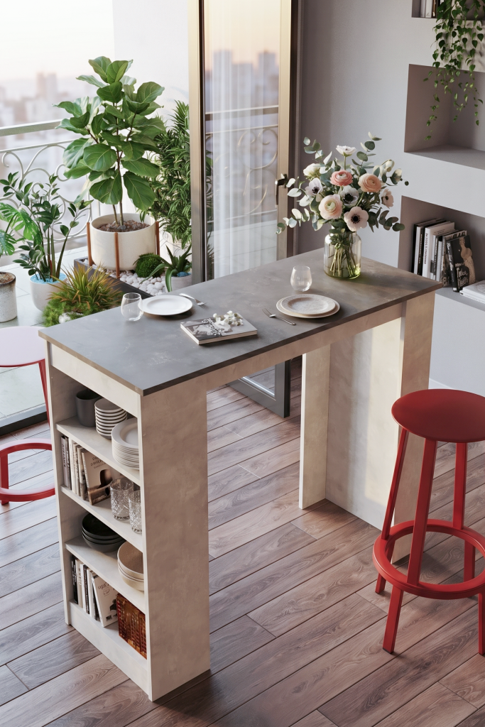 Style Bar Masası Mutfak Yemek Masası Beton-Taş ST1-GT