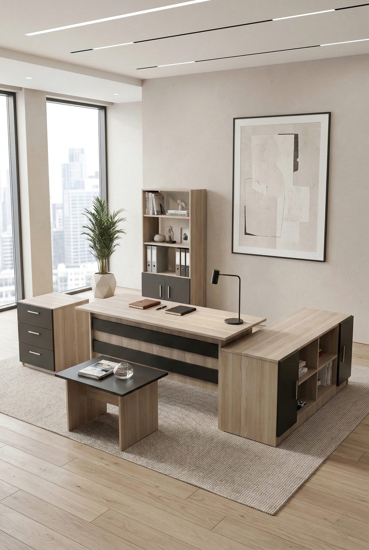 Vario ABCDF Ofis Büro Masa Takımı Meşe-Siyah VO15-OB