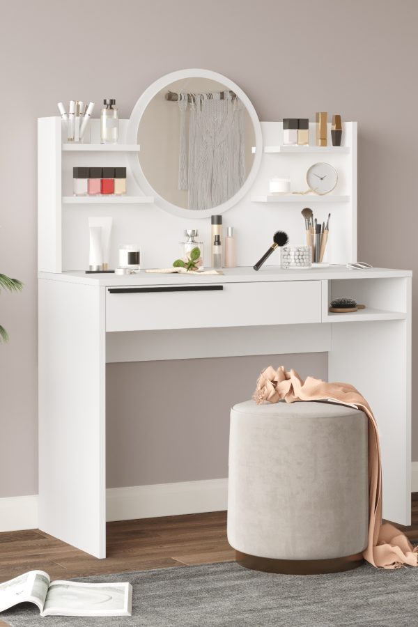 Ocean Makyaj Masası Aynalı Raflı Çekmeceli Beyaz ON28-W
