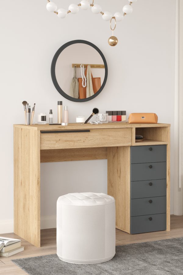 Ocean Makyaj Masası Aynalı Çekmeceli Şifonyer Sepet-Antrasit ON29-SA