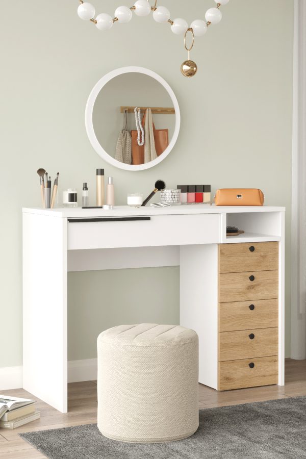 Ocean Makyaj Masası Aynalı Çekmeceli Şifonyer Sepet-Beyaz ON29-SW