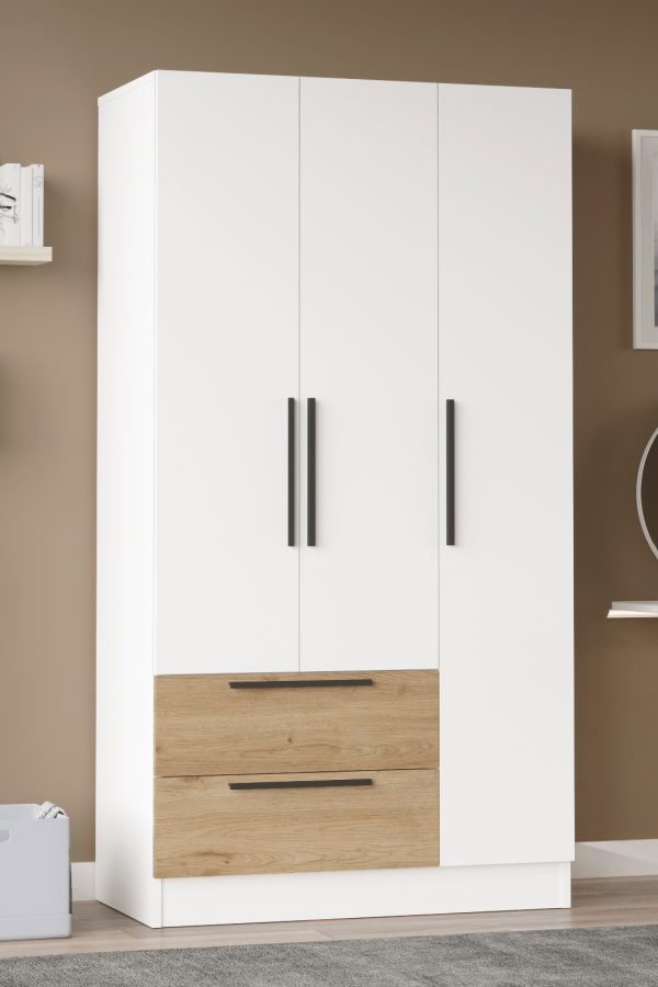 Nexus 3 Kapaklı 2 Çekmeceli Gardırop Elbise Dolabı Sepet-Beyaz NS3-SW