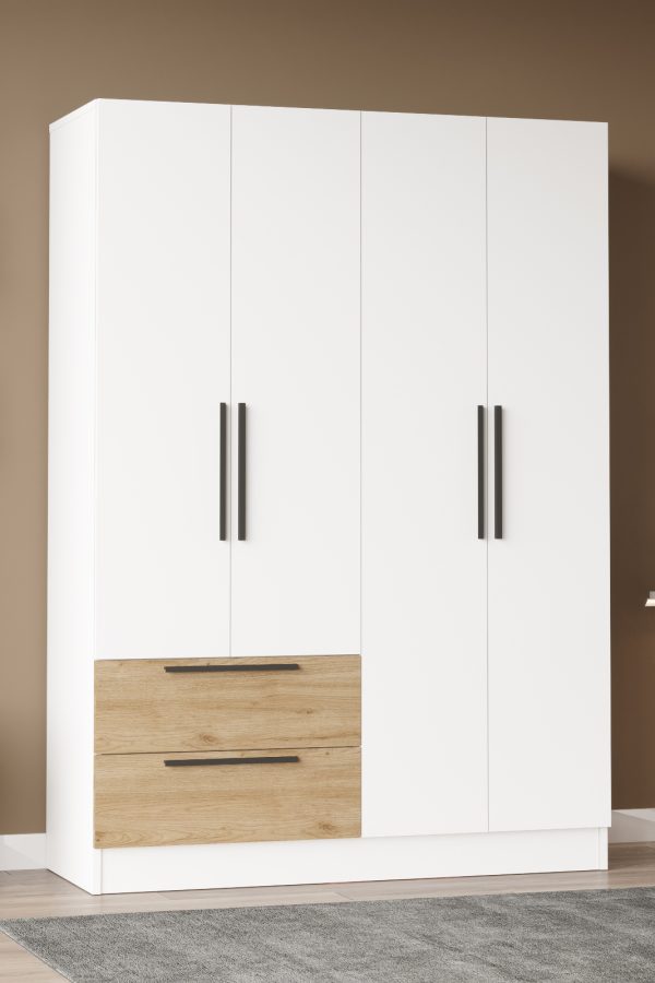 Nexus 4 Kapaklı 2 Çekmeceli Gardırop Elbise Dolabı Sepet-Beyaz NS4-SW