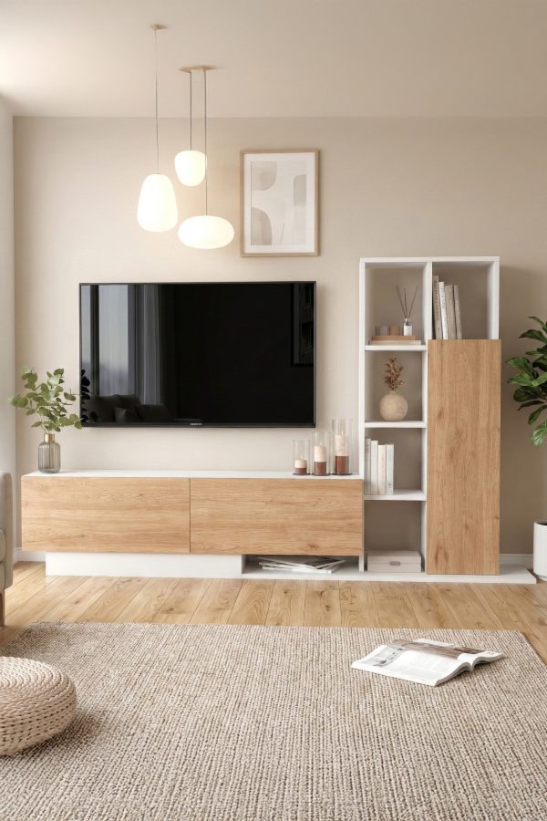 Blaze Tv Ünitesi Kapaklı Kitaplık Raf Sepet-Beyaz BE1-SW