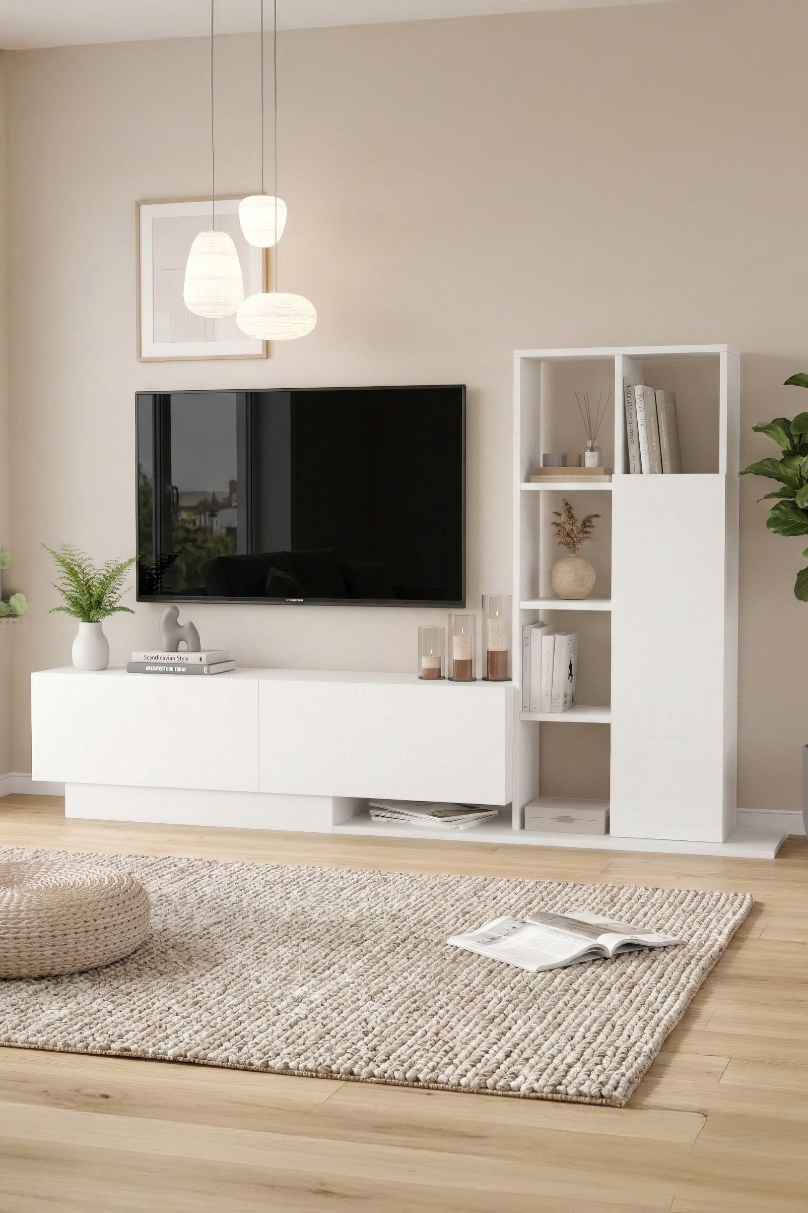 Blaze Tv Ünitesi Kapaklı Kitaplık Raf Beyaz BE1-W