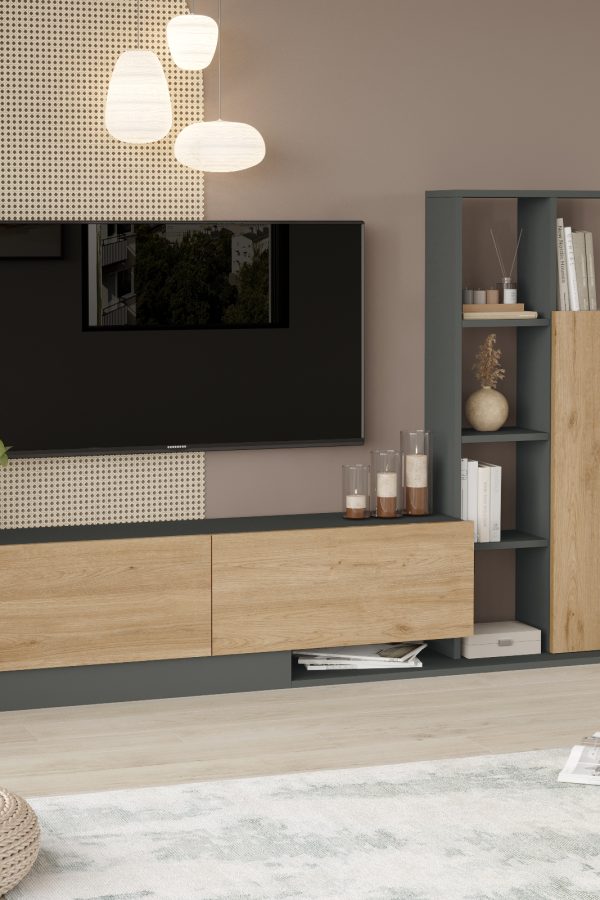 Blaze Tv Ünitesi Kapaklı Kitaplık Raf Sepet-Antrasit BE1-SA