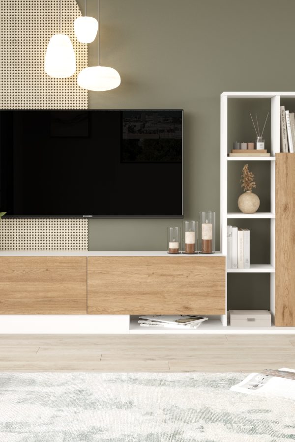 Blaze Tv Ünitesi Kapaklı Kitaplık Raf Sepet-Beyaz BE1-SW