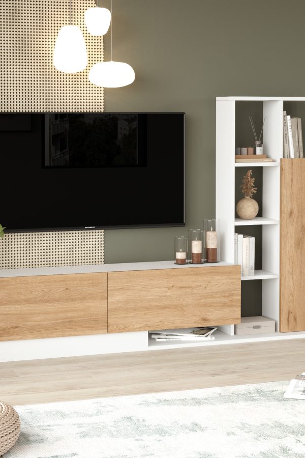 Blaze Tv Ünitesi Kapaklı Kitaplık Raf Sepet-Beyaz BE1-SW