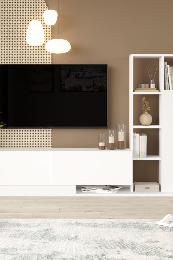 Blaze Tv Ünitesi Kapaklı Kitaplık Raf Beyaz BE1-W