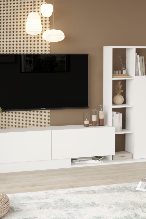 Blaze Tv Ünitesi Kapaklı Kitaplık Raf Beyaz BE1-W