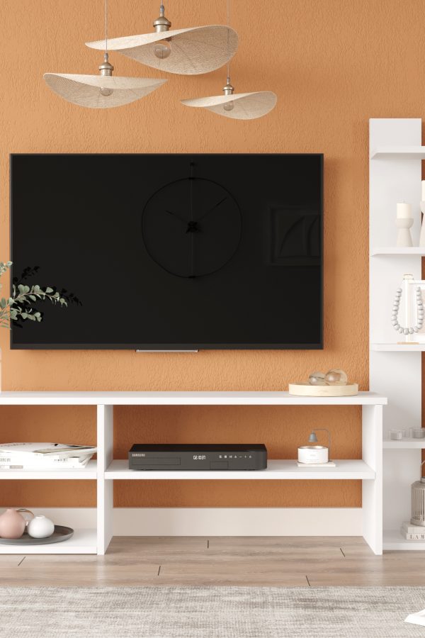 Joffrey Tv Ünitesi Tv Sehpası Kitaplıklı Beyaz JR2-W